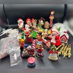 Huge Lot Of Vintage Ceramic & Plastic Christmas Ornaments